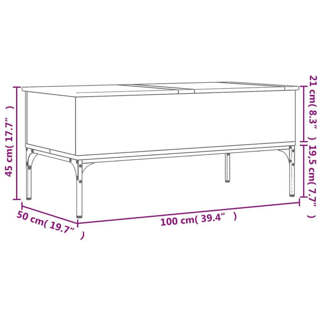 vidaXL Τραπεζάκι Σαλονιού Γκρι Sonoma 100x50x45 εκ Επεξ Ξύλο + Μέταλλο