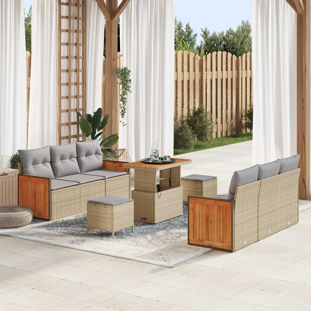 vidaXL Σετ Καναπέ Κήπου 9 pcs Μπεζ 90 x 55 x 71 cm συνθετικό ρατάν