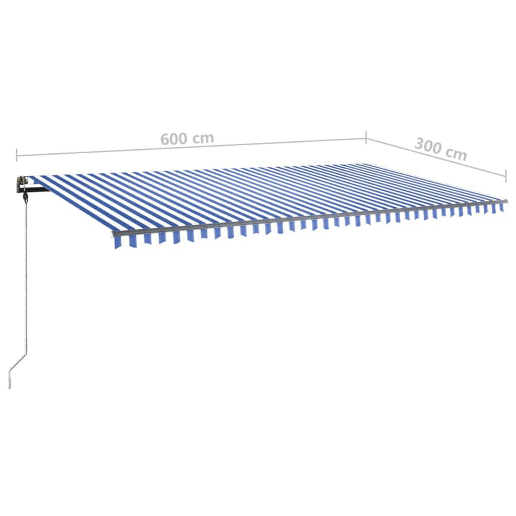 vidaXL Τέντα Συρόμενη Χειροκίνητη με LED Μπλε / Λευκό 600 x 300 εκ.