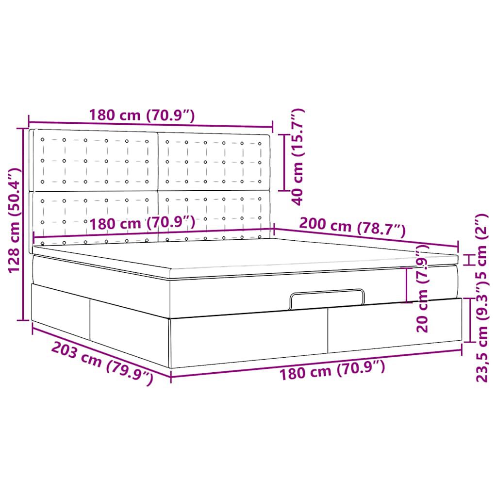 vidaXL Οθωμανικό κρεβάτι με στρώμα Taupe 180x200cm ύφασμα