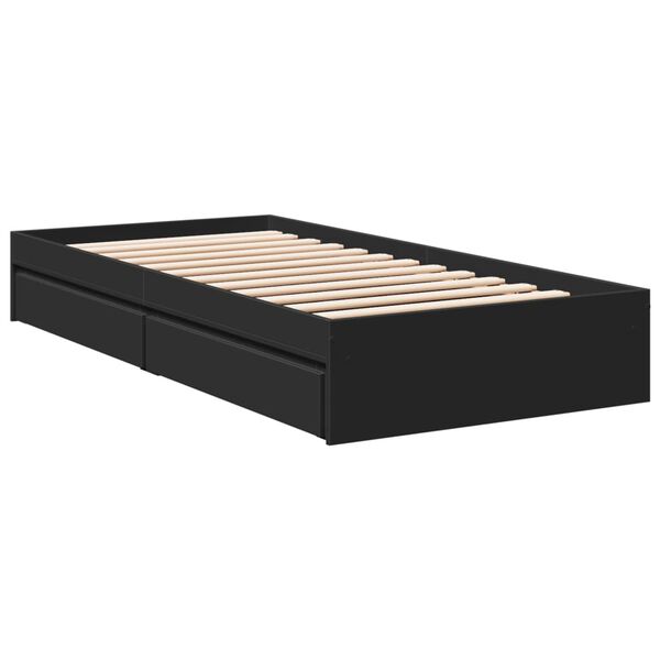 vidaXL Πλαίσιο Κρεβατιού με Συρτάρια Μαύρο 90x190 εκ. Επεξ. Ξύλο