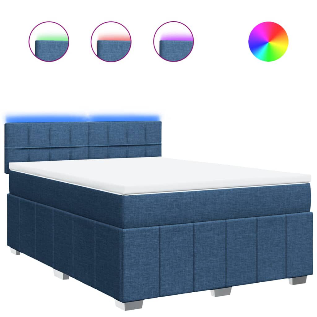 vidaXL Κρεβάτι Boxspring με Στρώμα Μπλε 140x200 εκ. Υφασμάτινο