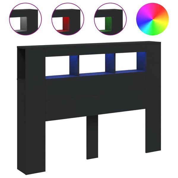 vidaXL Κεφαλάρι Κρεβατιού με LED Μαύρο 140x18,5x103,5 εκ Επεξεργ. Ξύλο