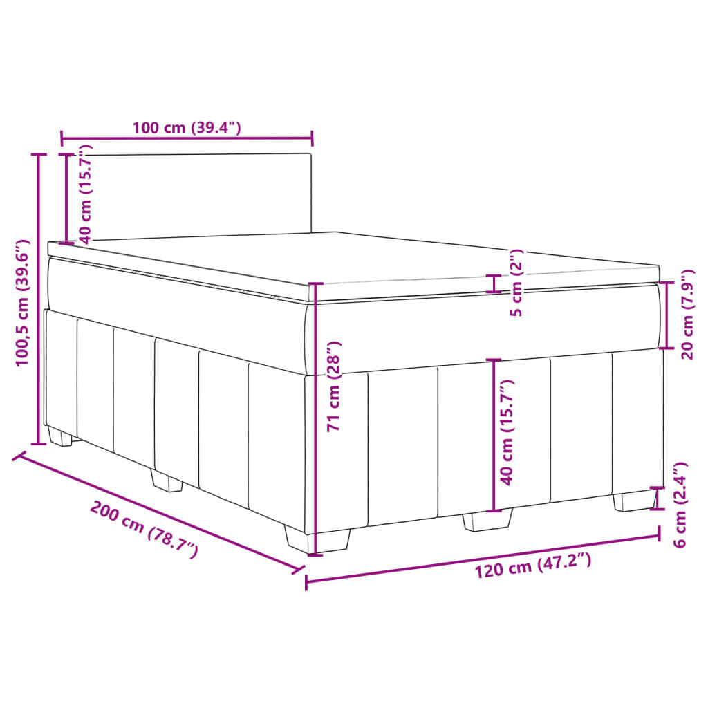 vidaXL Κρεβάτι Boxspring με Στρώμα Σκούρο Καφέ 120x200 εκ. Υφασμάτινο