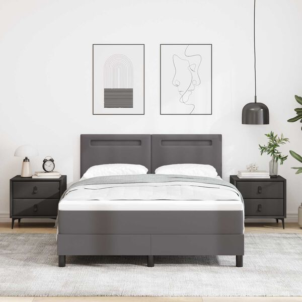 vidaXL Κρεβάτι με Στρώμα Γκρι - 140x200 εκ., Ψεύτικο Δέρμα