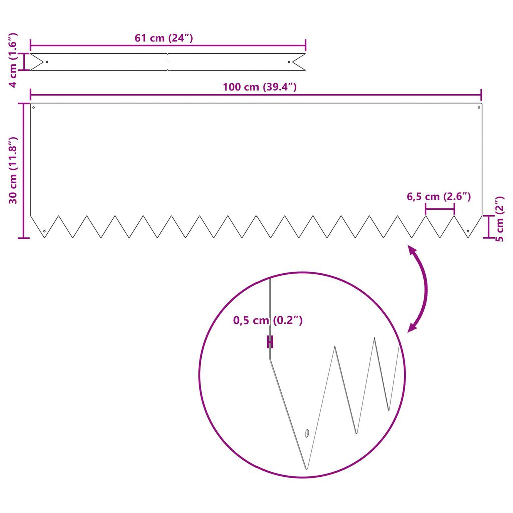 vidaXL Πλαίσια Γκαζόν 50 τεμ Ανθρακί 100x0,5x30 εκ Χάλυβας