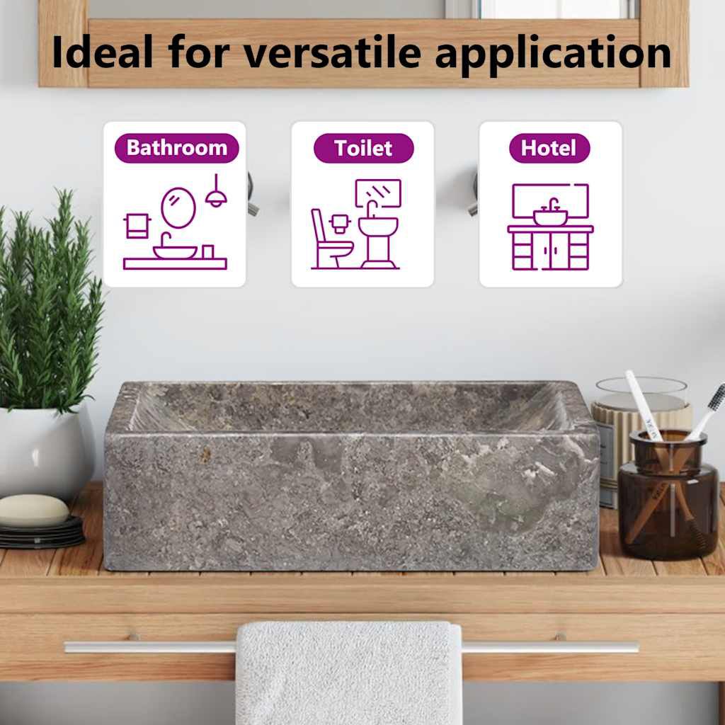 vidaXL Νιπτήρας Γυαλιστερό Γκρι 45 x 30 x 12 εκ. Μαρμάρινος