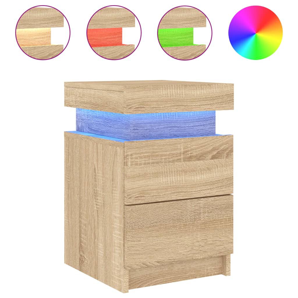 vidaXL Κομοδίνο με Φώτα LED Sonoma Δρυς 35 x 39 x 55 εκ.