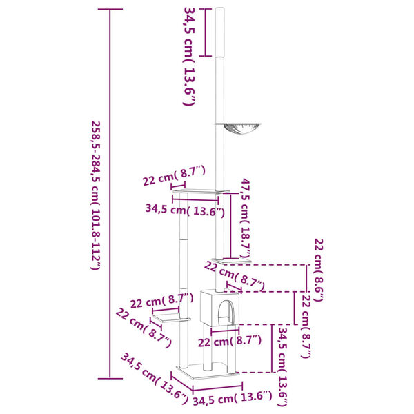 vidaXL Γατόδεντρο Πάτωμα ως Οροφή Κρεμ 258,5-284,5 εκ.