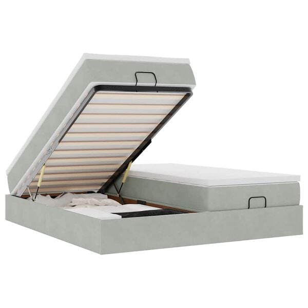 vidaXL Οθωμανικό κρεβάτι με στρώματα ανοιχτό γκρι 200x200cm Velvet