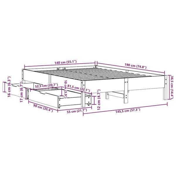 vidaXL Σκελετός Κρεβ. Χωρίς Στρώμα Λευκό 140x190 εκ Μασίφ Πεύκο