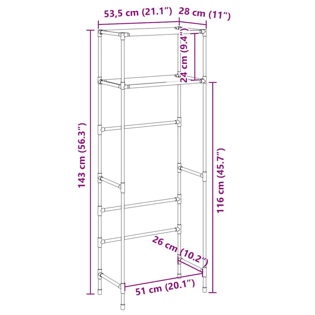 vidaXL Ραφιέρα 2 Επιπέδων για Τουαλέτα Μαύρη 53,5x28x143εκ. από Σίδερο