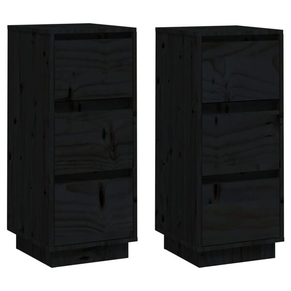 vidaXL Συρταριέρες 2 τεμ. Μαύρες 32x34x75 εκ. από Μασίφ Ξύλο Πεύκου