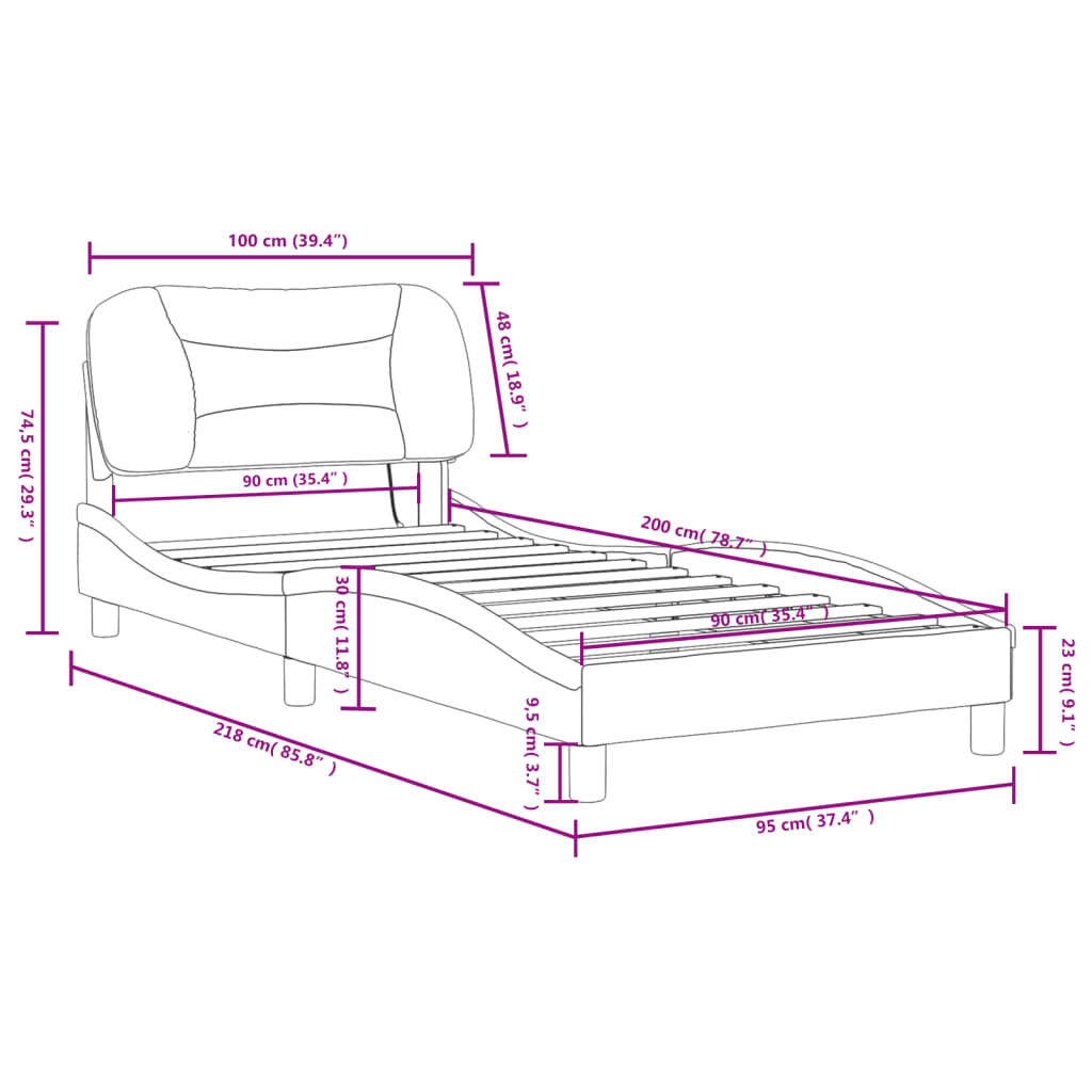 vidaXL Πλαίσιο Κρεβατιού με LED Μαύρο/Λευκό 90x200 εκ. Συνθετικό Δέρμα