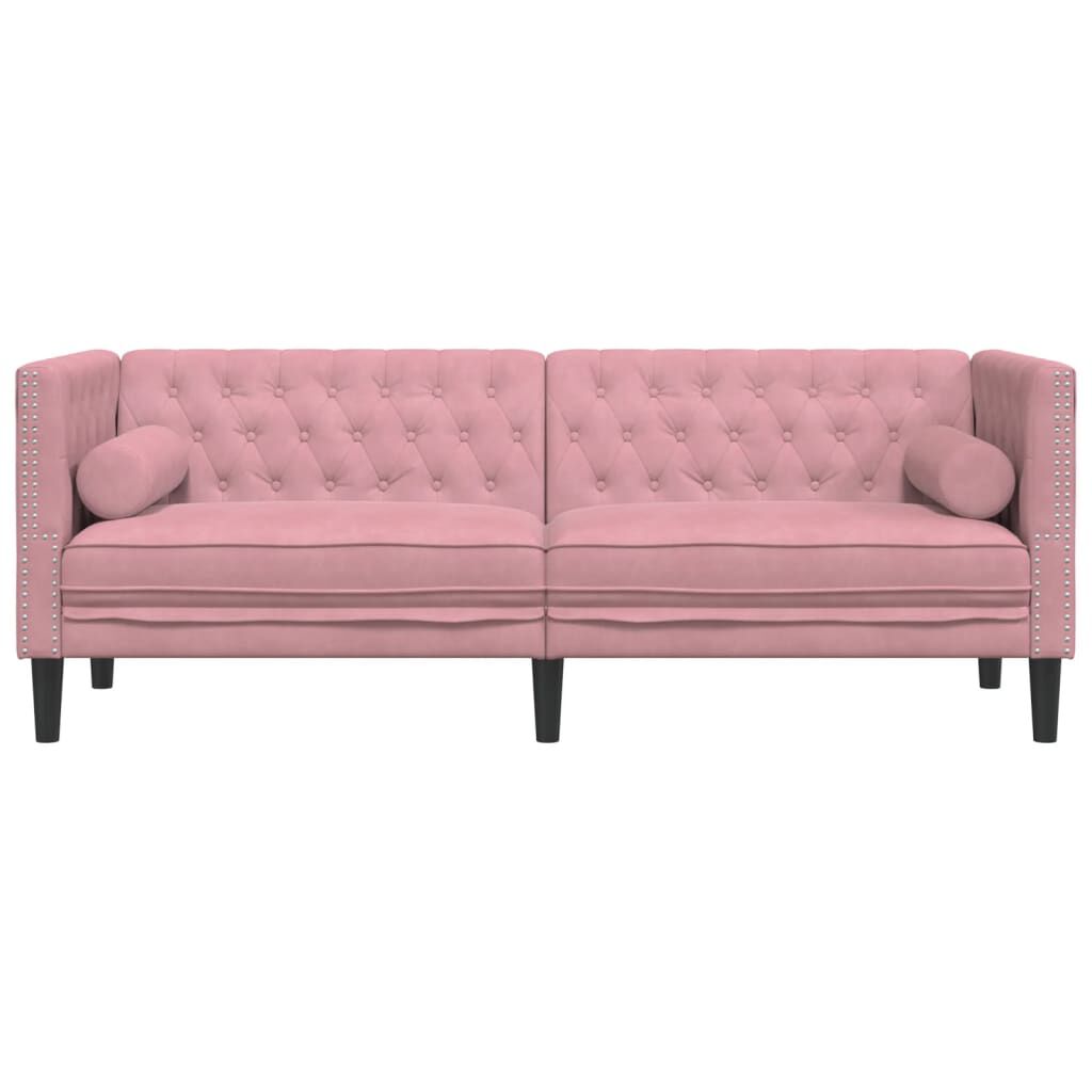 vidaXL Καναπές Διθέσιος Chesterfield με Στηρίγματα Ροζ Βελούδο