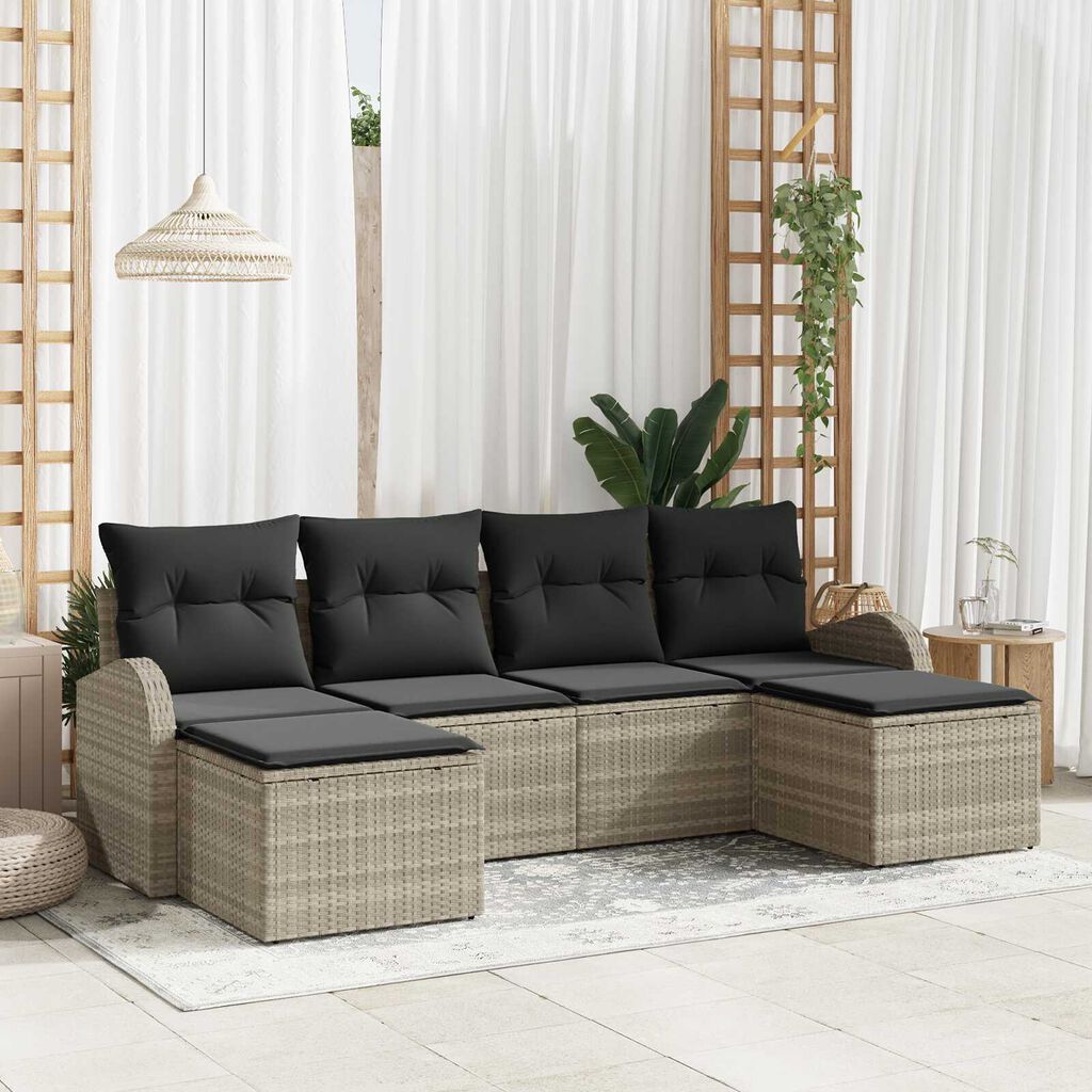 vidaXL Σετ Καναπέ Κήπου με μαξιλάρι 6 pcs Ανοιχτό γκρι Πολυ ράταν