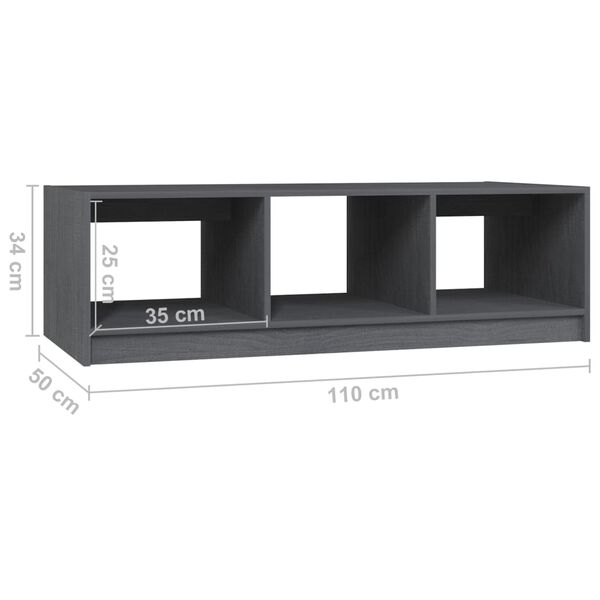 vidaXL Τραπεζάκι Σαλονιού Γκρι 110 x 50 x 34 εκ. από Μασίφ Ξύλο Πεύκου