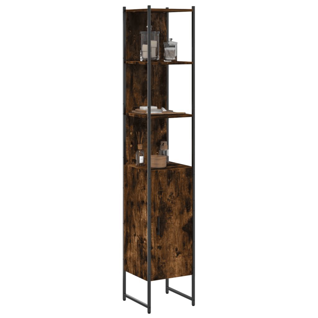 vidaXL Ντουλάπι Μπάνιου Καπνιστή Δρυς 33x33x185,5 εκ. Επεξεργ. Ξύλο