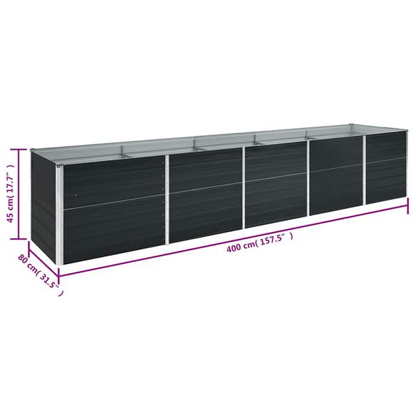 vidaXL Ζαρντινιέρα Υπερυψωμένη Ανθρακί 400x80x45 εκ. Γαλβαν. Χάλυβας