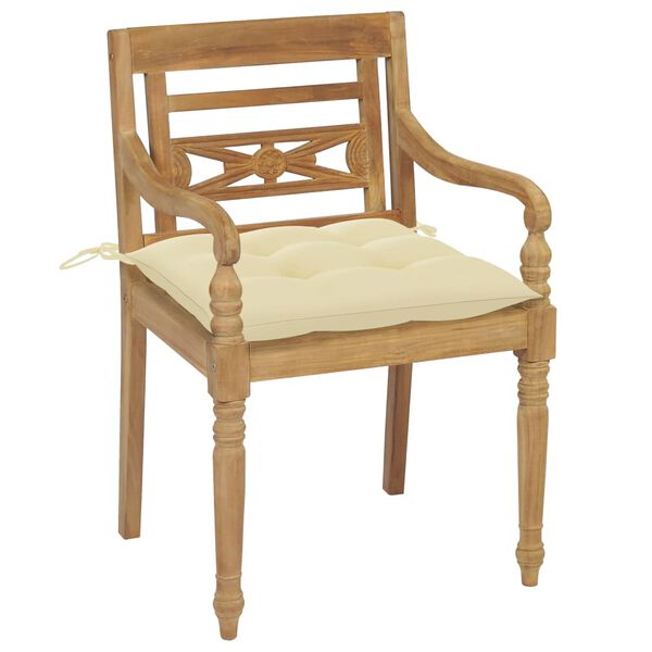 vidaXL Καρέκλες Batavia 2 τεμ. Μασίφ Ξύλο Teak & Λευκά Κρεμ Μαξιλάρια