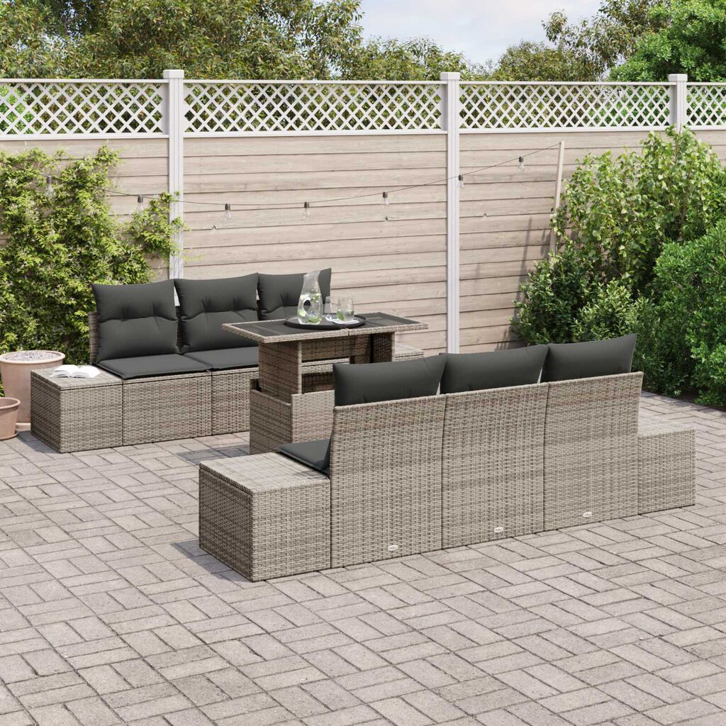 vidaXL Σετ Καναπέ Κήπου με μαξιλάρι 7 pcs Γκρι 100 x 55 x 73 εκ.