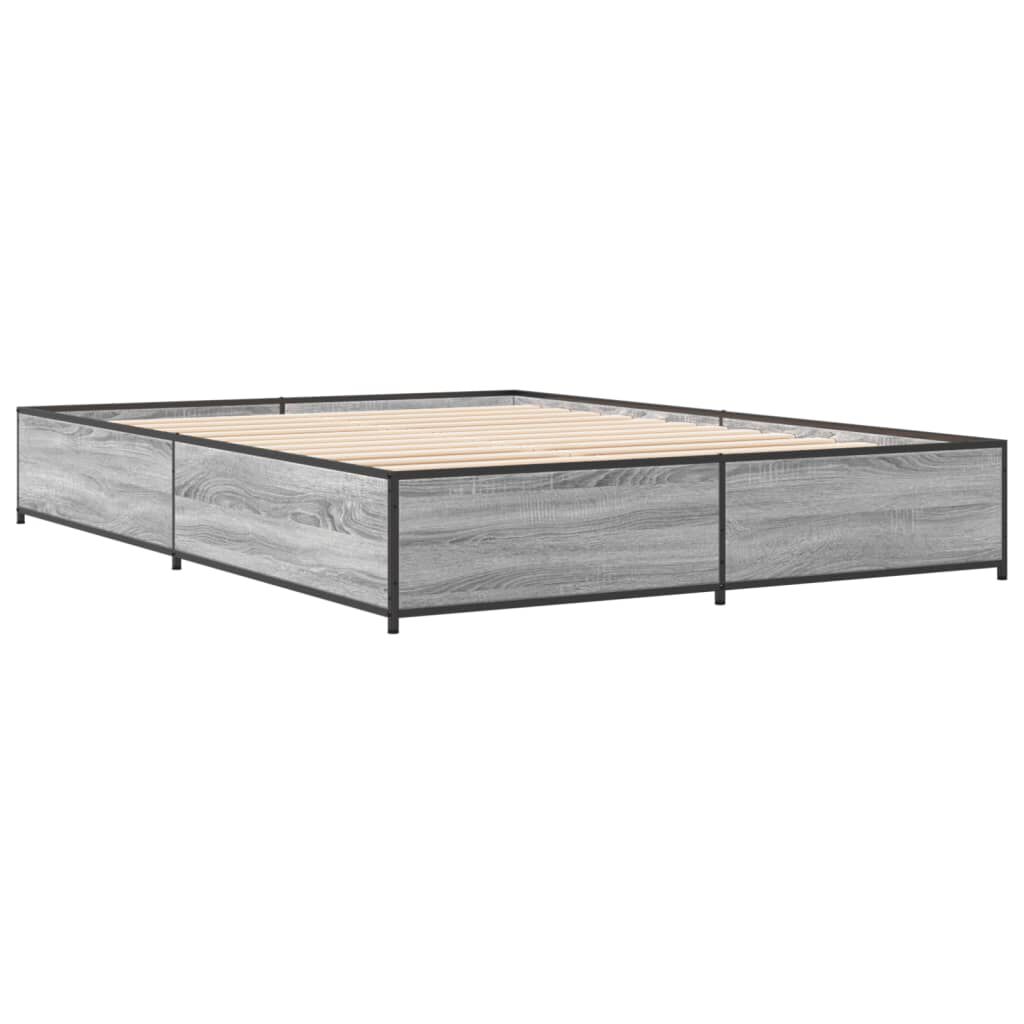 vidaXL Πλαίσιο Κρεβατιού Γκρι Sonoma 135x190 εκ. Επεξ. Ξύλο & Μέταλλο