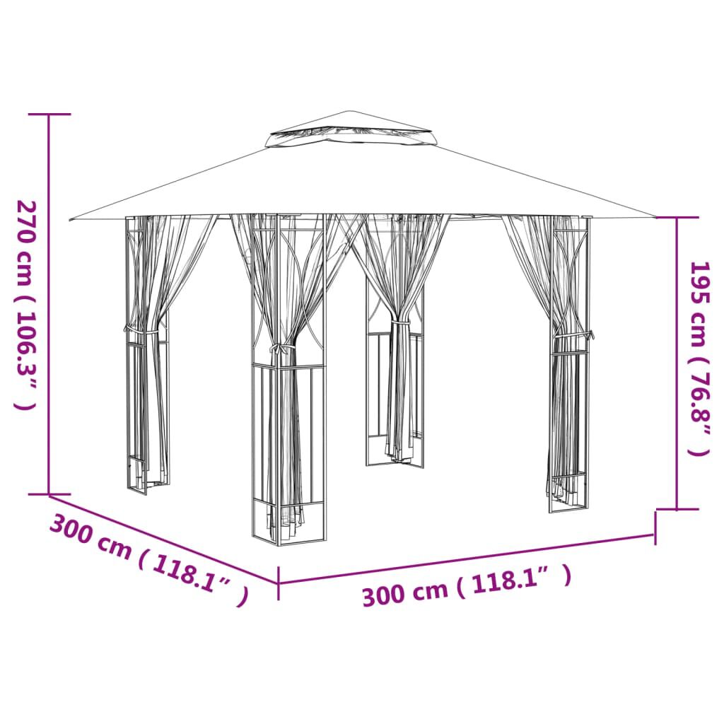 vidaXL Κιόσκι με Πλευρικά Τοιχώματα Ανθρακί 300x300x270 εκ. από Ατσάλι