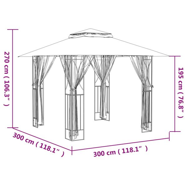 vidaXL Κιόσκι με Πλευρικά Τοιχώματα Ανθρακί 300x300x270 εκ. από Ατσάλι