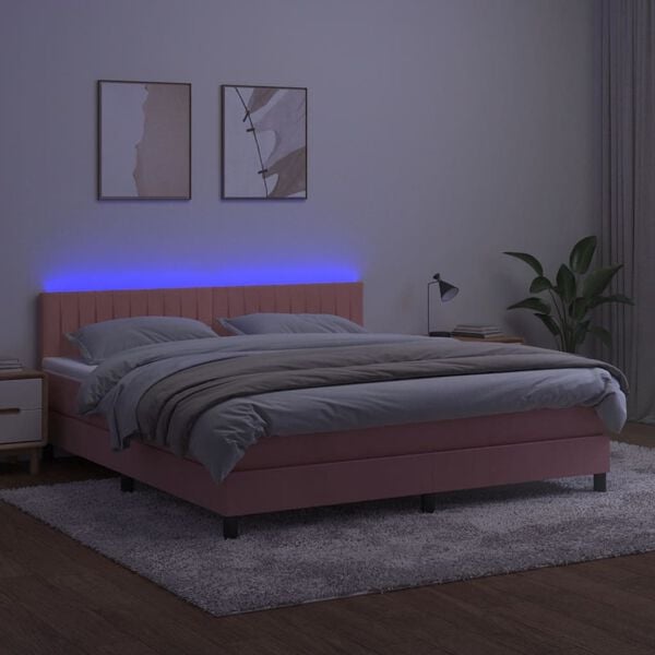 vidaXL &Kappa;&rho;&epsilon;&beta;ά&tau;&iota; Boxspring &mu;&epsilon; &Sigma;&tau;&rho;ώ&mu;&alpha; & LED &Rho;&omicron;&zeta; 160x200 &epsilon;&kappa;. &Beta;&epsilon;&lambda;&omicron;ύ&delta;&iota;&nu;&omicron;