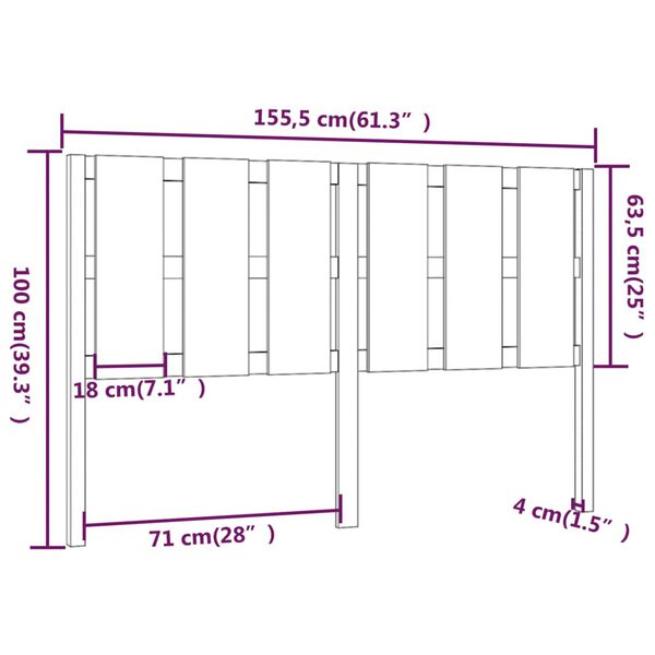 vidaXL Κεφαλάρι Κρεβατιού Λευκό 155,5 x 4 x 100 εκ. Μασίφ Ξύλο Πεύκου