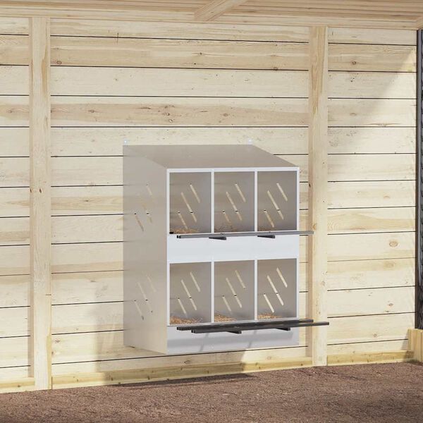 vidaXL Κουτί φωλιάς κοτόπουλου με 6 θήκες γαλβανισμένο ασήμι μέταλλο