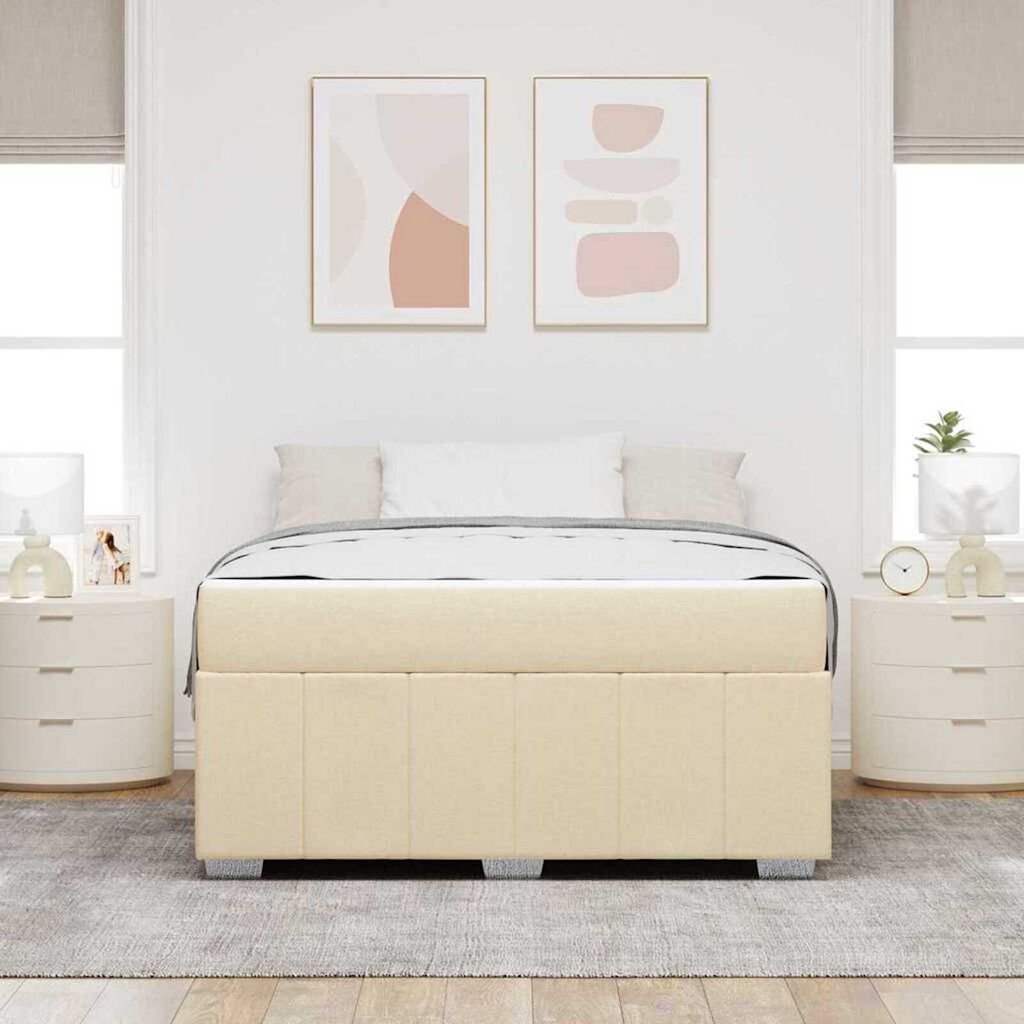 vidaXL Σκελετός Κρεβατιού με στρώμα Κρεμ 160 x 200 cm ύφασμα