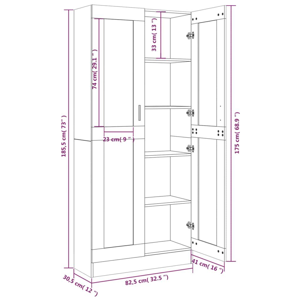 vidaXL Βιτρίνα Γκρι Sonoma 82,5x30,5x185,5 εκ. από Επεξεργασμένο Ξύλο