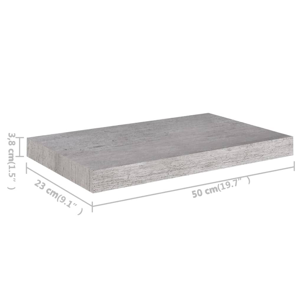 vidaXL Ράφια Τοίχου 2 τεμ. Γκρι Σκυροδέματος 50x23x3,8 εκ. MDF