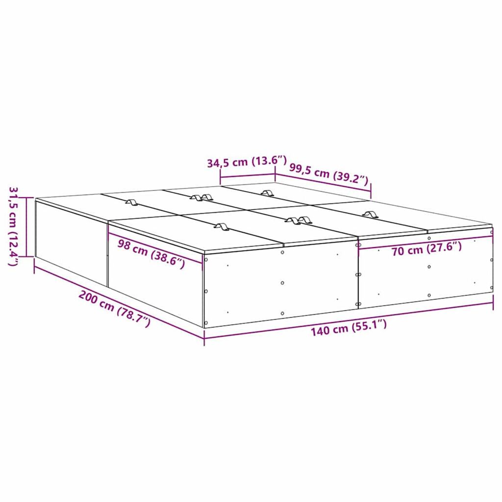 vidaXL Σκελετός Κρεβατιού artisan δρυς 200 x 140 x 31.5 εκ.