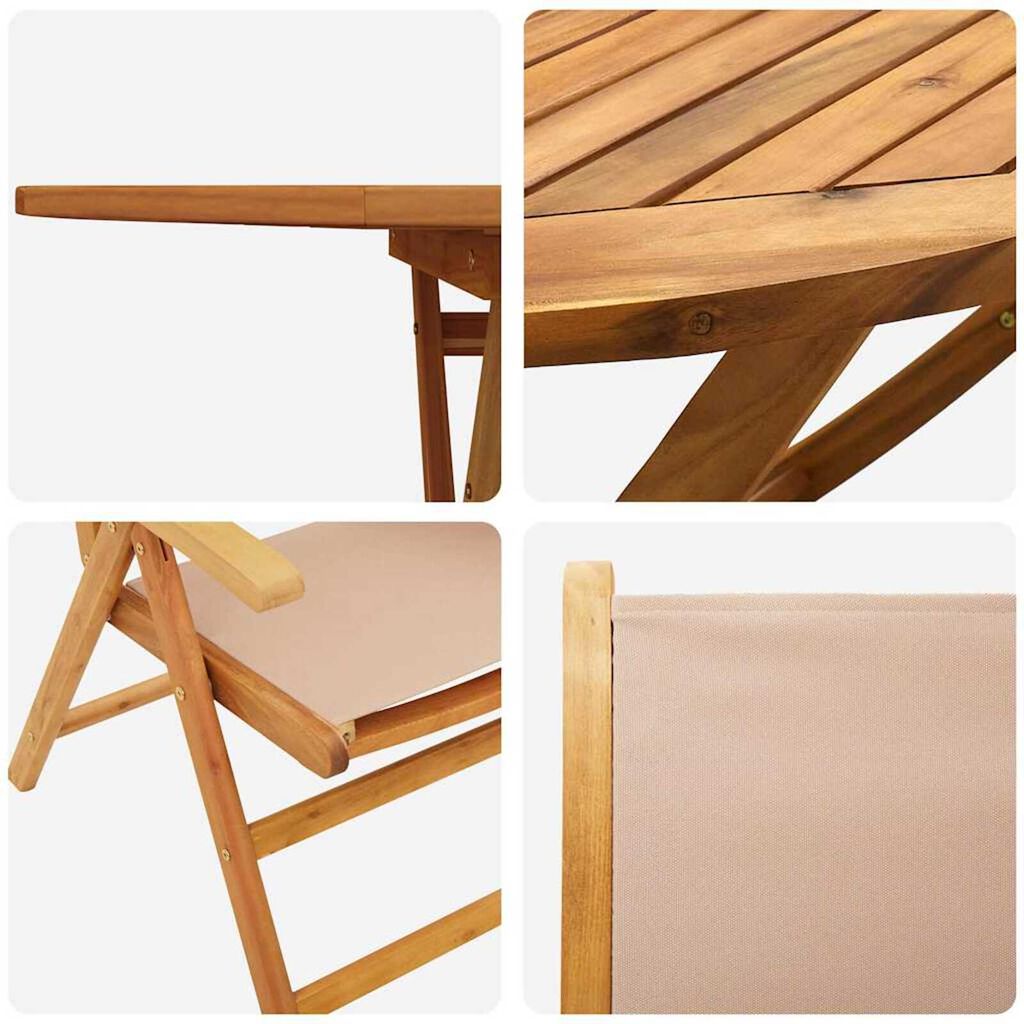 vidaXL Σέτ φαγητού για κήπο Πτυσσόμενος 5 pcs Taupe Μασίφ ξύλο ακακίας