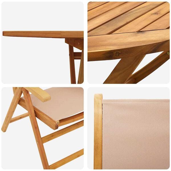 vidaXL Σέτ φαγητού για κήπο Πτυσσόμενος 5 pcs Taupe Μασίφ ξύλο ακακίας