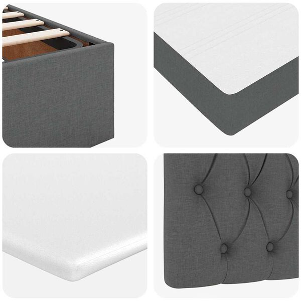 vidaXL Οθωμανικό κρεβάτι με στρώμα & LEDs Σκούρο γκρι 140x190cm Ύφασμα