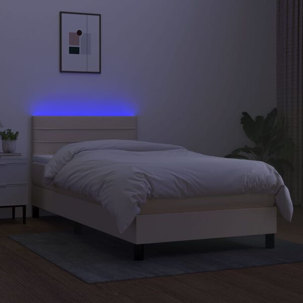vidaXL &Kappa;&rho;&epsilon;&beta;ά&tau;&iota; Boxspring &mu;&epsilon; &Sigma;&tau;&rho;ώ&mu;&alpha; & LED &Kappa;&rho;&epsilon;&mu; 90x190 &epsilon;&kappa;. &Upsilon;&phi;&alpha;&sigma;&mu;ά&tau;&iota;&nu;&omicron;