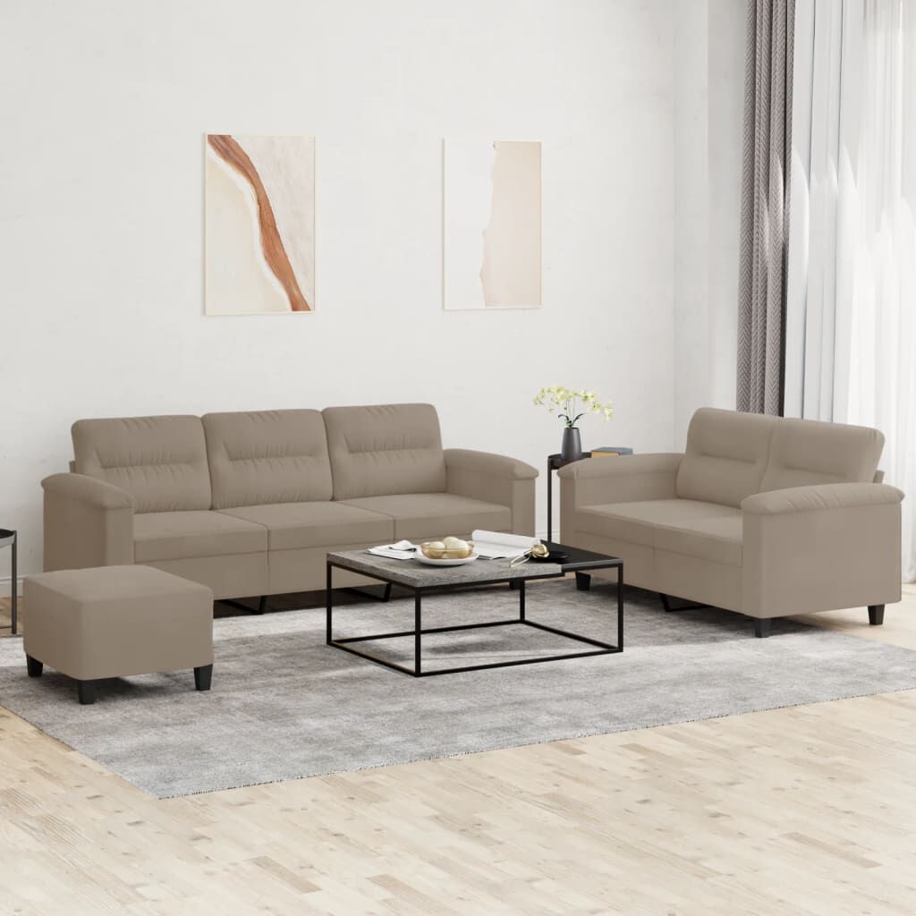 vidaXL Σετ Σαλονιού 3 Τεμαχίων Taupe από Ύφασμα Μικροϊνών με Μαξιλάρια