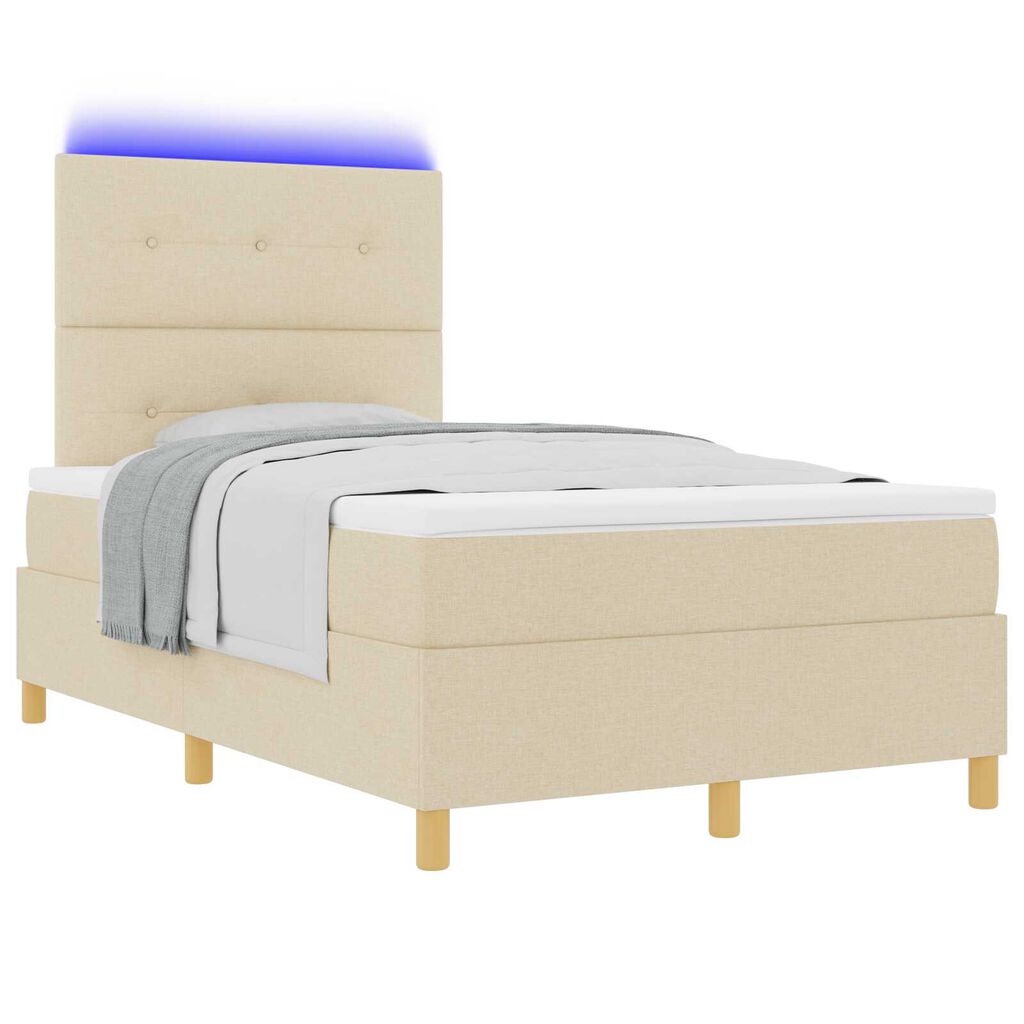 vidaXL Κρεβάτι με ελατήριο και στρώμα & LED Κρεμ 120x190 εκ. Ύφασμα