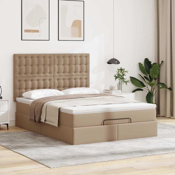 vidaXL Οθωμανικό κρεβάτι με στρώμα & LEDs Cappucino Faux Leather