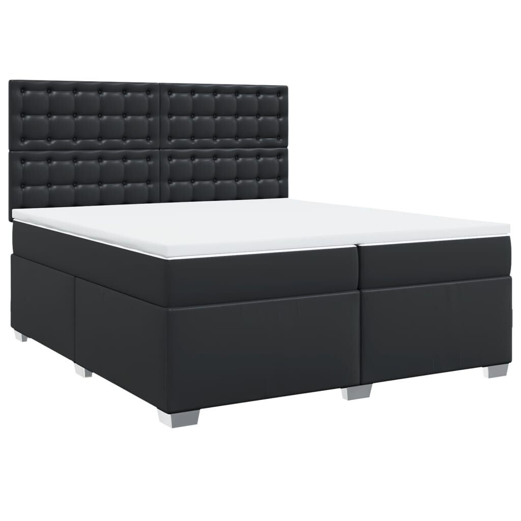 vidaXL Κρεβάτι Boxspring με Στρώμα Μαύρο 200x200 εκ. Συνθετικό Δέρμα