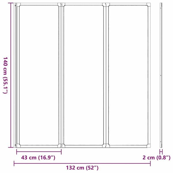 vidaXL Διαχωριστικό ντους Μαύρο 132 x 2 x 140 εκ Αλουμίνιο