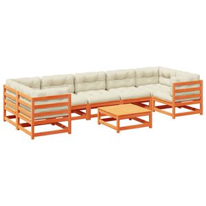 vidaXL Καναπές Κήπου Σετ 8 τεμ. Καφέ Μασίφ Ξύλο Πεύκου με Μαξιλάρια