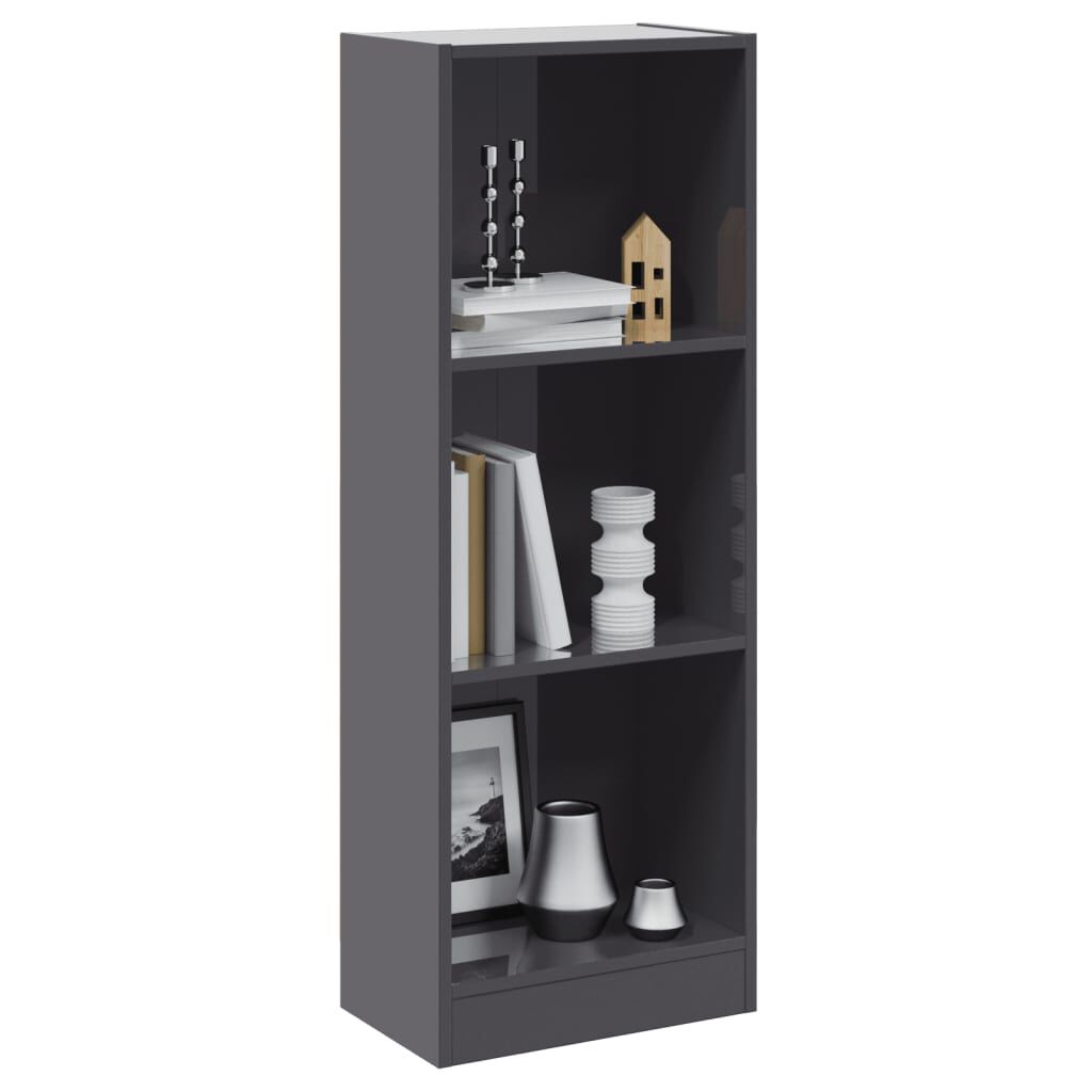 vidaXL Βιβλιοθήκη με 3 Ράφια Γυαλ. Γκρι 40x24x109 εκ. Επεξεργ. Ξύλο