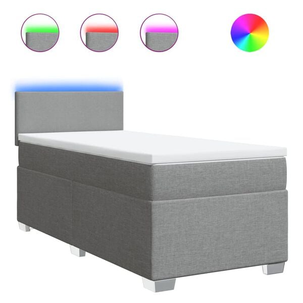 vidaXL Κρεβάτι Boxspring με Στρώμα Ανοιχτό Γκρι 100x200 εκ. Υφασμάτινο