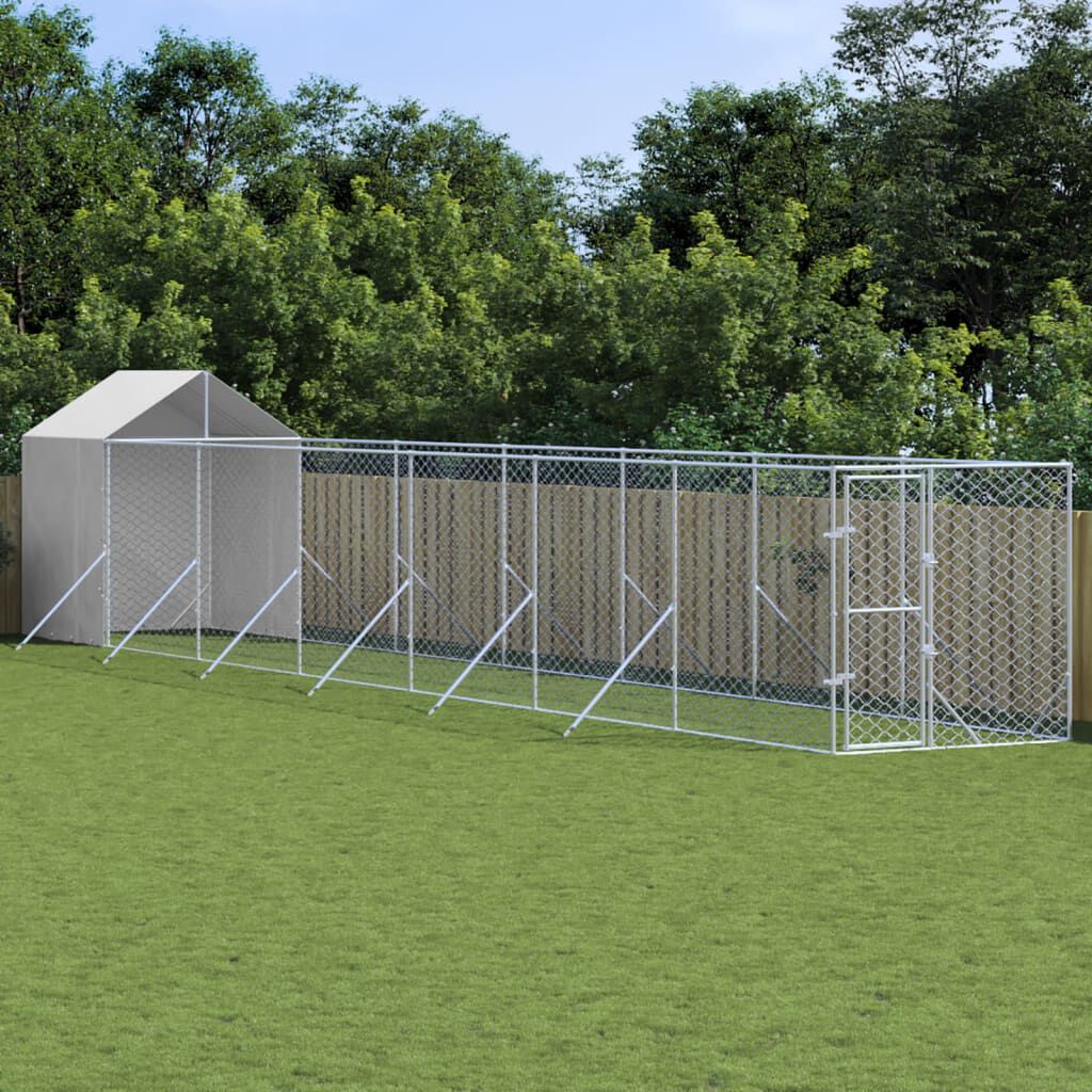 vidaXL Κλουβί Σκύλου Εξ. Χώρου με Οροφή Ασημί 2x14x2,5 μ. Γαλβ. Ατσάλι