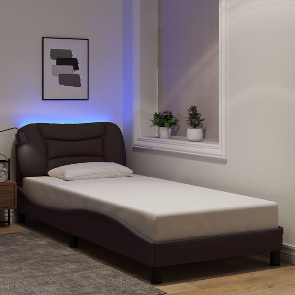 vidaXL Πλαίσιο Κρεβατιού με LED Σκούρο Καφέ 80x200 εκ. Υφασμάτινο