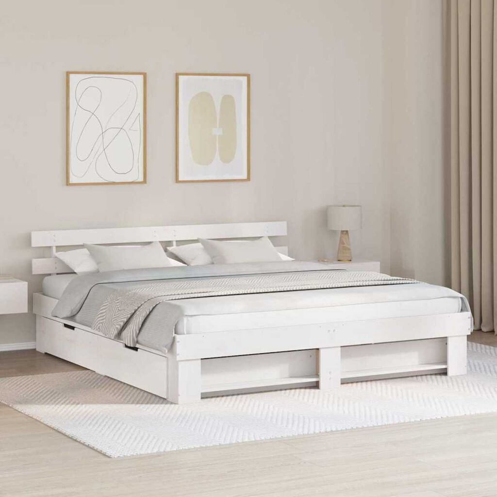 vidaXL Σκελετός Κρεβατιού Λευκό 200 x 200 cm Μασίφ ξύλο πεύκου
